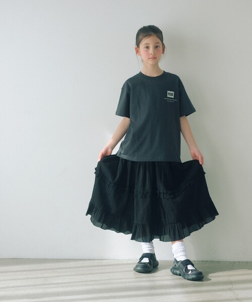 green label relaxing(グリーンレーベルリラクシング)の「楊柳フリル ロングスカート / キッズ 140cm-160cm(スカート・キッズ・ブラック/オフホワイト・140cm/150cm/160cm)」の3枚目の写真