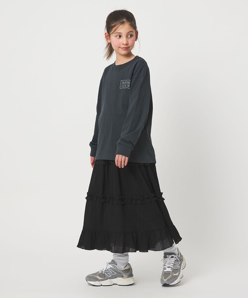 green label relaxing(グリーンレーベルリラクシング)の「楊柳フリル ロングスカート / キッズ 140cm-160cm(スカート・キッズ・ブラック/オフホワイト・140cm/150cm/160cm)」の5枚目の写真
