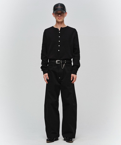 JIEDA（ジエダ）の「WAFFLE HENRY NECK L/S（Tシャツ/カットソー・メンズ・ブラック/オフホワイト・2/1）」の3枚目の写真