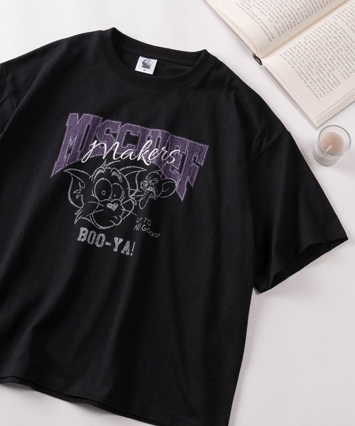 Tom&Jerry(トムアンドジェリー)の「【71】【TOM&JERRY/トムとジェリー】 ワイド プリントTシャツ/刺繍/バックプリント/レディース(S)(Tシャツ/カットソー・レディース・サックスブルー/グレイッシュベージュ/ブラック/パープル/アッシュグレー/チャコールグレー/グレー/レッド/ライム/ホワイト/ラベンダー/オレンジ/ダークグレー/ホワイト系その他/ライトグレー/カーキ・L/M)」の4枚目の写真