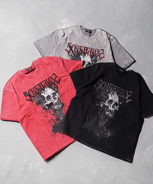 1111clothing(ワンフォークロージング)の「硫化天竺 スカルデザイン Tシャツ / Sulfurized Tenjiku Skull Design T-Shirt(Tシャツ/カットソー・メンズ・ブラック/レッド/グレー・M/XL/L)」の9枚目の写真
