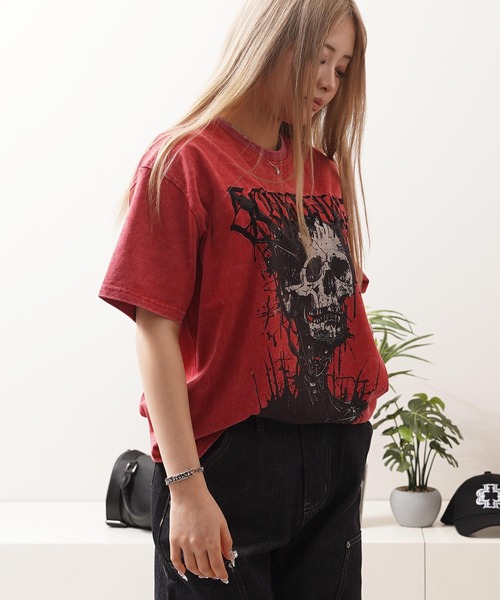 1111clothing(ワンフォークロージング)の「硫化天竺 スカルデザイン Tシャツ / Sulfurized Tenjiku Skull Design T-Shirt(Tシャツ/カットソー・メンズ・ブラック/レッド/グレー・M/XL/L)」の17枚目の写真
