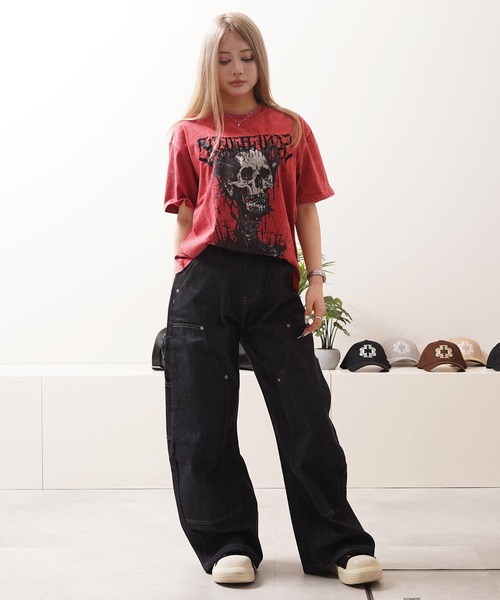 1111clothing(ワンフォークロージング)の「硫化天竺 スカルデザイン Tシャツ / Sulfurized Tenjiku Skull Design T-Shirt(Tシャツ/カットソー・メンズ・ブラック/レッド/グレー・M/XL/L)」の20枚目の写真