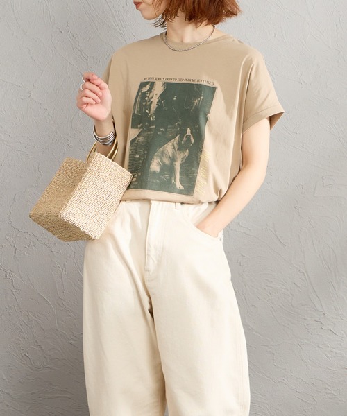 MICA&DEAL（マイカ＆ディール）の「[MICA&DEAL/マイカアンドディール] 別注 フレンチスリーブ フォトプリントTシャツ（Tシャツ/カットソー・レディース・チャコール/ベージュ/ホワイト・F）」の22枚目の写真