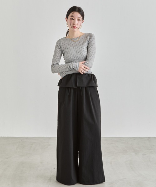 NUJOH(ヌゾ)の「Layer Waist Wide Pants / レイヤーウエストワイドパンツ(その他パンツ・レディース・グレー/ブラック/ベージュ・FREE)」の1枚目の写真