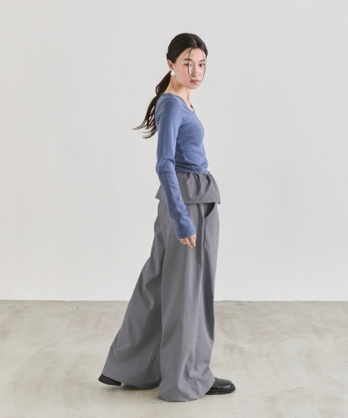 NUJOH(ヌゾ)の「Layer Waist Wide Pants / レイヤーウエストワイドパンツ(その他パンツ・レディース・グレー/ブラック/ベージュ・FREE)」の12枚目の写真