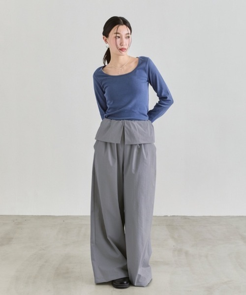 NUJOH(ヌゾ)の「Layer Waist Wide Pants / レイヤーウエストワイドパンツ(その他パンツ・レディース・グレー/ブラック/ベージュ・FREE)」の10枚目の写真
