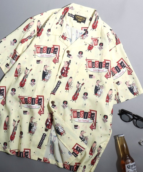 ANPAS（アンパス）の「【UNIVERD72】All-Over Print Open-Collar Shirt /【ユニバード72】総柄オープンカラーシャツ アロハシャツ メンズ  半袖 トップス 開襟シャツ（シャツ/ブラウス・メンズ・ブラック系3/ブラック系1/ネイビー系/ブラック系2/レッド系/ブラウン系/イエロー系/サックスブルー系/オレンジ系/イエロー系2/レオパード/グレー系/サックスブルー系2/ホワイト系2/ホワイト系1/ブラック系4・M/XL/L）」の12枚目の写真
