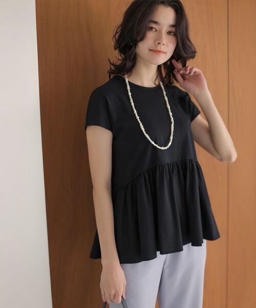 組曲 L(クミキョク オオキイサイズ)の「トリコットジャージー ペプラムカットソー(Tシャツ/カットソー・レディース・ネイビー系・6/5/7)」の1枚目の写真