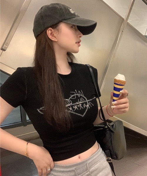 SHEPP（シープ）の「ラインストーンチビT（Tシャツ/カットソー・レディース・ブラック/ホワイト系その他/ホワイト/ブラック系その他・M/S）」の16枚目の写真
