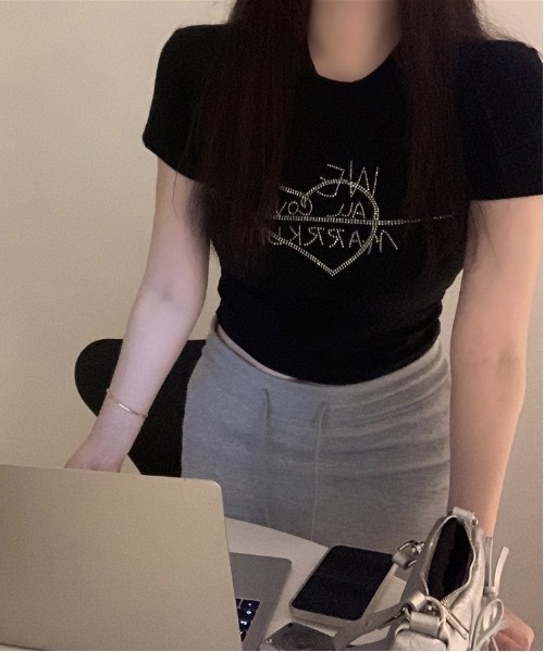 SHEPP（シープ）の「ラインストーンチビT（Tシャツ/カットソー・レディース・ブラック/ホワイト系その他/ホワイト/ブラック系その他・M/S）」の14枚目の写真