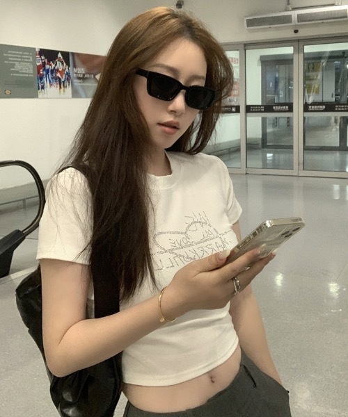 SHEPP（シープ）の「ラインストーンチビT（Tシャツ/カットソー・レディース・ブラック/ホワイト系その他/ホワイト/ブラック系その他・M/S）」の9枚目の写真