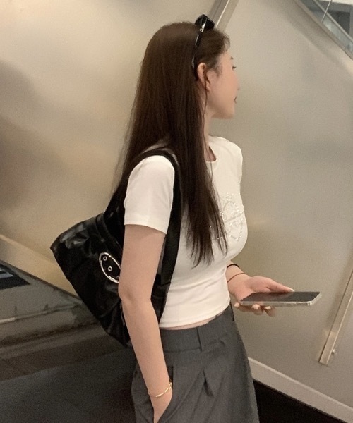 SHEPP（シープ）の「ラインストーンチビT（Tシャツ/カットソー・レディース・ブラック/ホワイト系その他/ホワイト/ブラック系その他・M/S）」の10枚目の写真