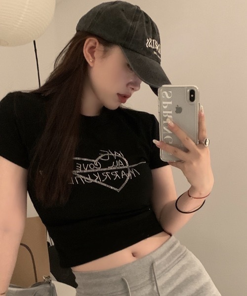 SHEPP（シープ）の「ラインストーンチビT（Tシャツ/カットソー・レディース・ブラック/ホワイト系その他/ホワイト/ブラック系その他・M/S）」の15枚目の写真