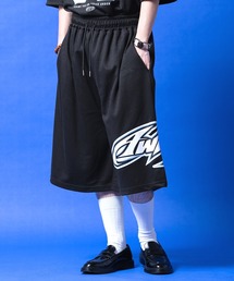 a.p.o.v. アシンメトリービッググラフィックロゴポンチスウェットバギーハーフパンツ