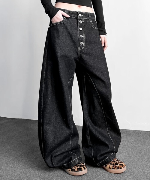 JOHNNY WOLF（ジョニーウルフ）の「HARNET ワイドバギー バレル ワンウォッシュ デニムパンツ（デニムパンツ・メンズ・ブラック・M/S/L）」の6枚目の写真