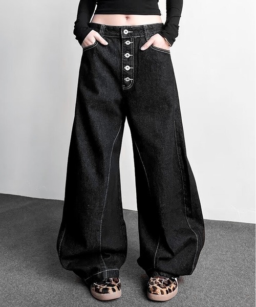 JOHNNY WOLF（ジョニーウルフ）の「HARNET ワイドバギー バレル ワンウォッシュ デニムパンツ（デニムパンツ・メンズ・ブラック・M/S/L）」の8枚目の写真