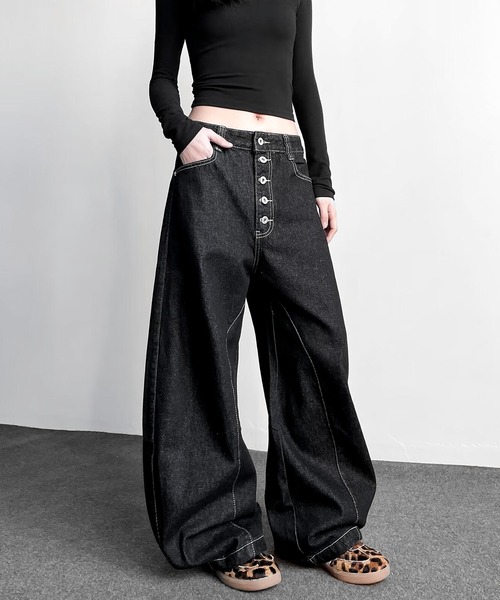 JOHNNY WOLF（ジョニーウルフ）の「HARNET ワイドバギー バレル ワンウォッシュ デニムパンツ（デニムパンツ・メンズ・ブラック・M/S/L）」の18枚目の写真