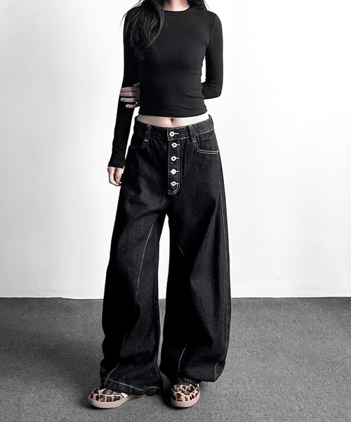 JOHNNY WOLF（ジョニーウルフ）の「HARNET ワイドバギー バレル ワンウォッシュ デニムパンツ（デニムパンツ・メンズ・ブラック・M/S/L）」の13枚目の写真