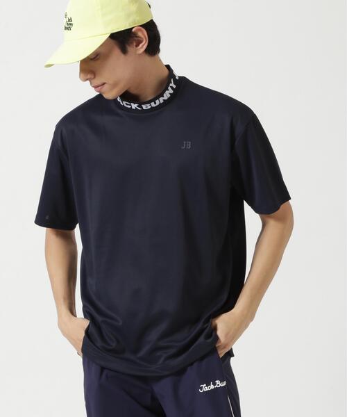 Jack Bunny!!(ジャックバニー)の「【Jack Bunny!!】ロゴジャガード半袖モックネックカットソー(Tシャツ/カットソー・メンズ・ホワイト/ネイビー・MEDIUM/LARGE/X-LARGE)」の1枚目の写真