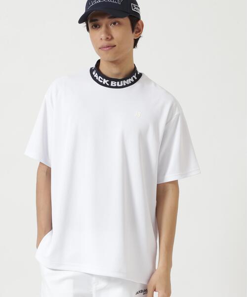Jack Bunny!!(ジャックバニー)の「【Jack Bunny!!】ロゴジャガード半袖モックネックカットソー(Tシャツ/カットソー・メンズ・ホワイト/ネイビー・MEDIUM/LARGE/X-LARGE)」の2枚目の写真