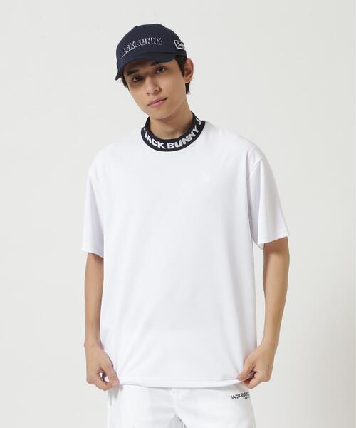 Jack Bunny!!(ジャックバニー)の「【Jack Bunny!!】ロゴジャガード半袖モックネックカットソー(Tシャツ/カットソー・メンズ・ホワイト/ネイビー・MEDIUM/LARGE/X-LARGE)」の4枚目の写真