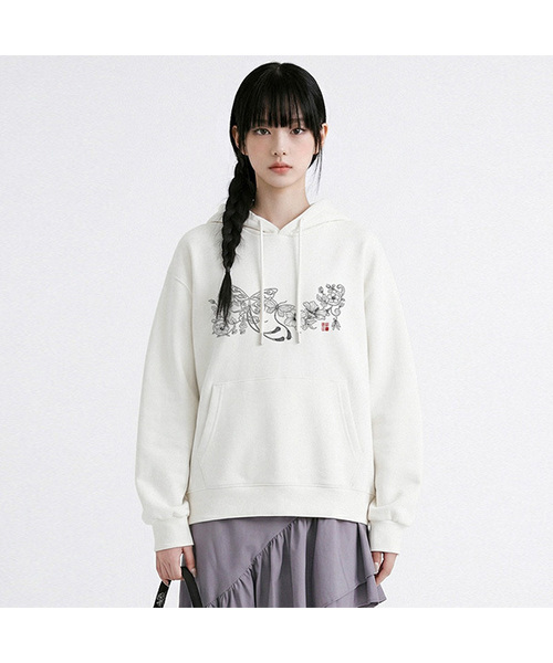 RANDOMOFF(ランダムオフ)の「NACRE GLOW MONO OVER FIT HOODIE (2color)(パーカー・レディース・ブラック/ホワイト・SMALL/MEDIUM/LARGE/X-LARGE)」の2枚目の写真