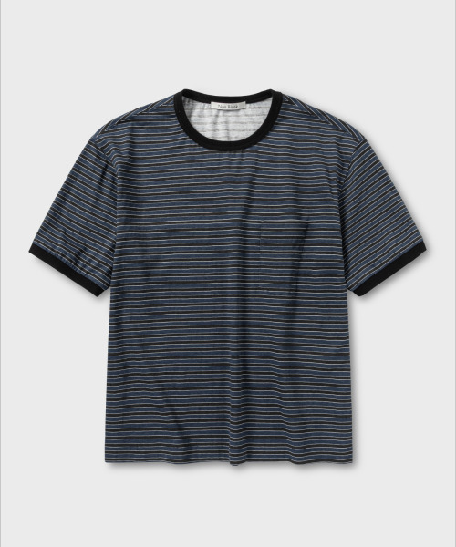 NONBLANK(ノンブランク)の「インディゴストライプTシャツ_INDIGO(Tシャツ/カットソー・メンズ・ダークネイビー・MEDIUM/LARGE/X-LARGE)」の1枚目の写真