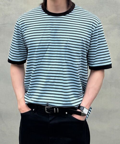 NONBLANK(ノンブランク)の「インディゴストライプTシャツ_INDIGO(Tシャツ/カットソー・メンズ・ダークネイビー・MEDIUM/LARGE/X-LARGE)」の15枚目の写真