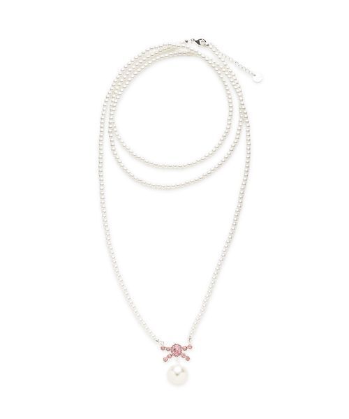 LILY BROWN（リリーブラウン）の「[L.B CANDY STOCK]ビジューリボンパールネックレス（ネックレス・レディース・シルバー/グリーン/ピンク・F）」の4枚目の写真