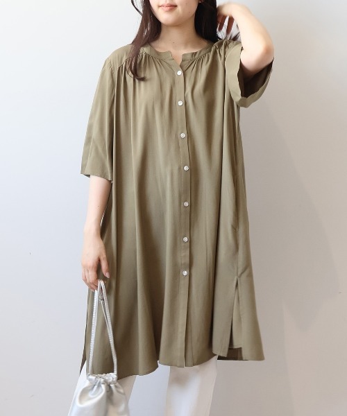 MB mint breeze(エムビーミントブリーズ)の「【LL~6L 大きいサイズ】【WEB限定】衿ギャザーシャツワンピース(ワンピース・レディース・カーキ/ネイビー・6L/5L/4L/3L/LL)」の6枚目の写真