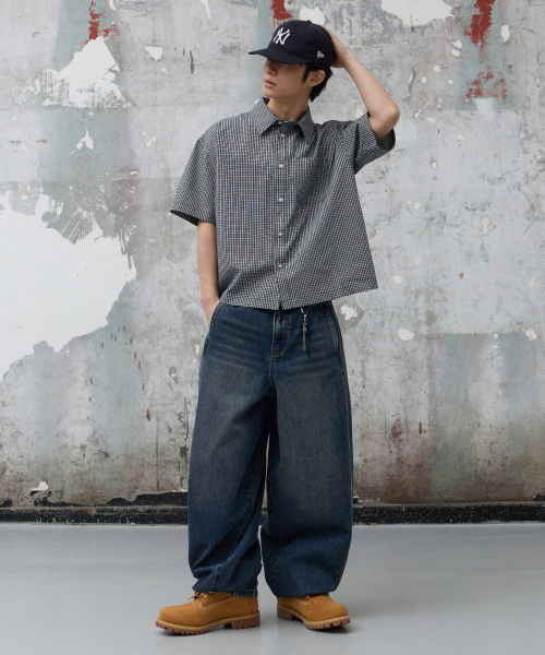 AGOD（エージーオーディー）の「クロップハーフチェックシャツ[ネイビー]（シャツ/ブラウス・レディース・その他・SMALL/MEDIUM/LARGE）」の3枚目の写真