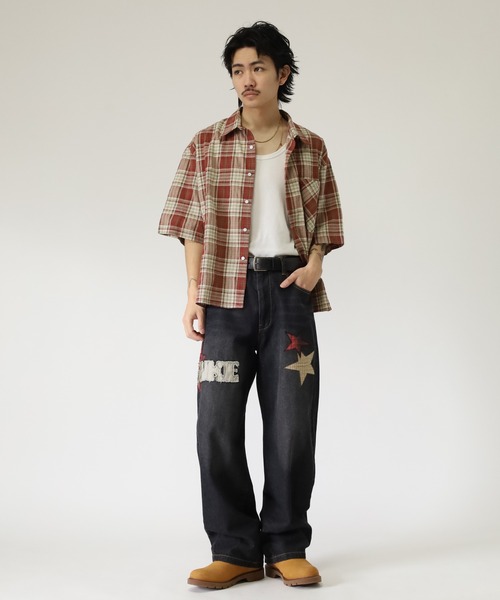 Jungle Storm(ジャングルストーム)の「JUNGLE STORM バレルレッグチェックモチーフパンツ(デニムパンツ・メンズ・ネイビー系/ブラック系/ネイビー/ブラック・M/L)」の6枚目の写真
