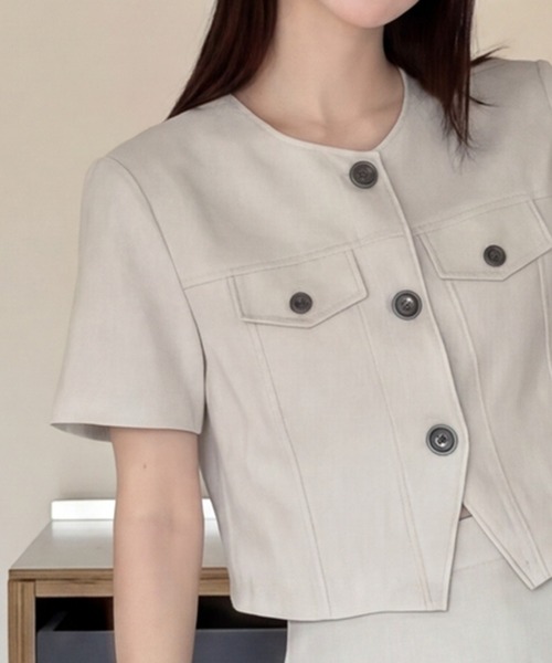DRESS PLUS(ドレスプラス)の「ショートジャケット パンツセットアップ(セットアップ・レディース・ネイビー/ライトグレー・M/L)」の15枚目の写真