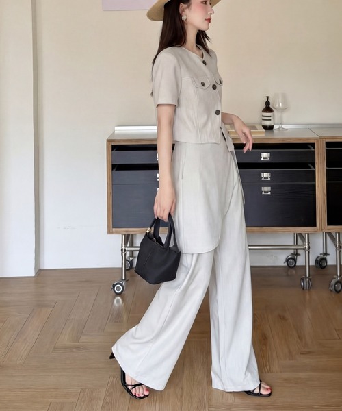 DRESS PLUS(ドレスプラス)の「ショートジャケット パンツセットアップ(セットアップ・レディース・ネイビー/ライトグレー・M/L)」の3枚目の写真