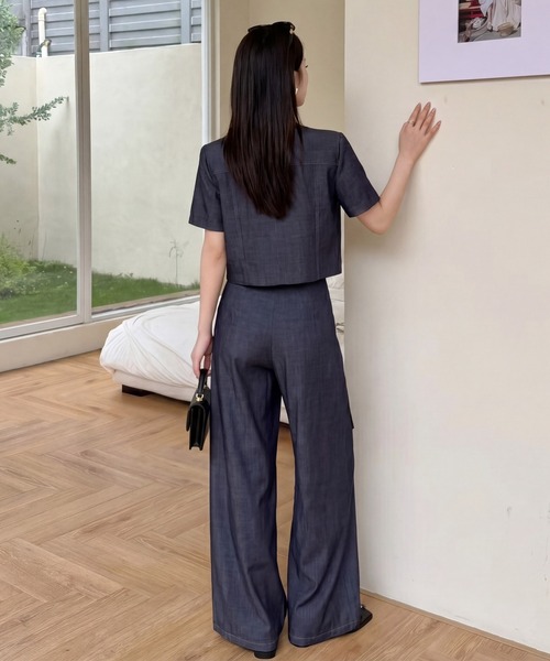 DRESS PLUS(ドレスプラス)の「ショートジャケット パンツセットアップ(セットアップ・レディース・ネイビー/ライトグレー・M/L)」の12枚目の写真