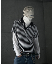 ストライプポロTシャツブラック