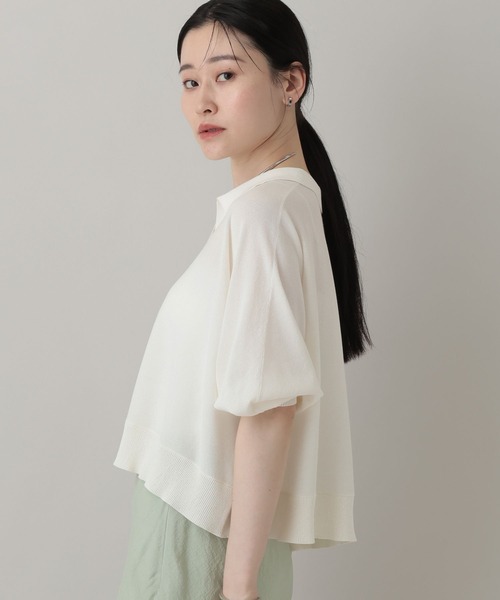 A part by(アパートバイ)の「【多機能】 シアーポロニットプルオーバー_5分袖(ニット/セーター・レディース・チャコールグレー/グリーン系その他4/アイボリー・FREE)」の7枚目の写真