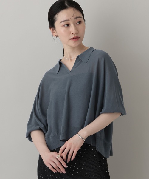 A part by(アパートバイ)の「【多機能】 シアーポロニットプルオーバー_5分袖(ニット/セーター・レディース・チャコールグレー/グリーン系その他4/アイボリー・FREE)」の11枚目の写真