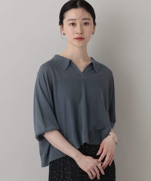 A part by(アパートバイ)の「【多機能】 シアーポロニットプルオーバー_5分袖(ニット/セーター・レディース・チャコールグレー/グリーン系その他4/アイボリー・FREE)」の12枚目の写真
