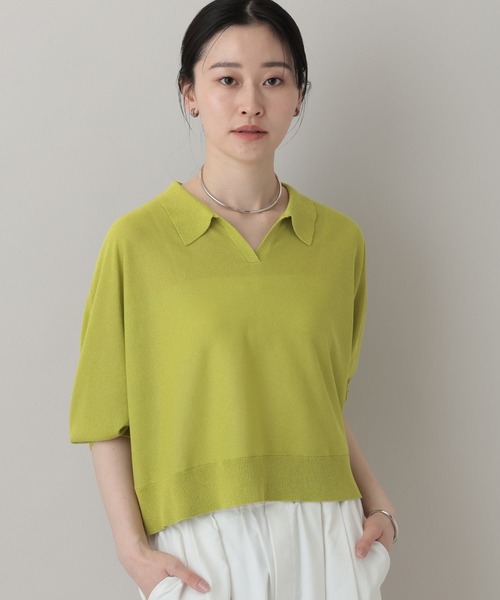 A part by(アパートバイ)の「【多機能】 シアーポロニットプルオーバー_5分袖(ニット/セーター・レディース・チャコールグレー/グリーン系その他4/アイボリー・FREE)」の17枚目の写真