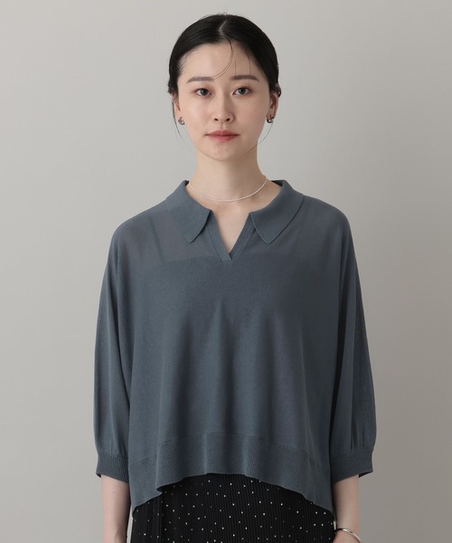 A part by(アパートバイ)の「【多機能】 シアーポロニットプルオーバー_5分袖(ニット/セーター・レディース・チャコールグレー/グリーン系その他4/アイボリー・FREE)」の20枚目の写真