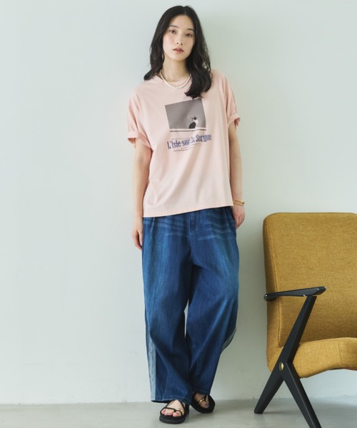 Doux archives（ドゥアルシーヴ）の「CAT転写ロゴTee（Tシャツ/カットソー・レディース・ピンク/オフホワイト・FREE）」の3枚目の写真