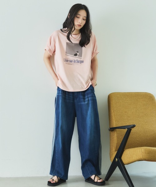 Doux archives（ドゥアルシーヴ）の「CAT転写ロゴTee（Tシャツ/カットソー・レディース・ピンク/オフホワイト・FREE）」の4枚目の写真