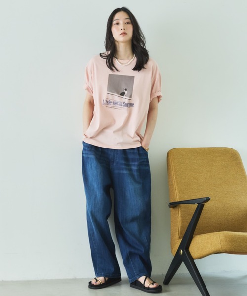 Doux archives（ドゥアルシーヴ）の「CAT転写ロゴTee（Tシャツ/カットソー・レディース・ピンク/オフホワイト・FREE）」の6枚目の写真