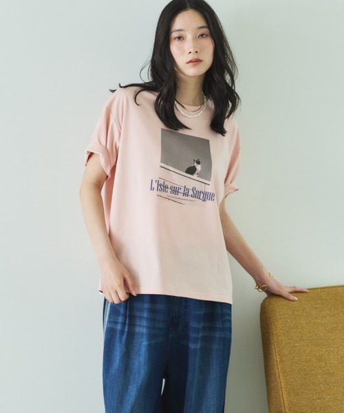 Doux archives（ドゥアルシーヴ）の「CAT転写ロゴTee（Tシャツ/カットソー・レディース・ピンク/オフホワイト・FREE）」の11枚目の写真