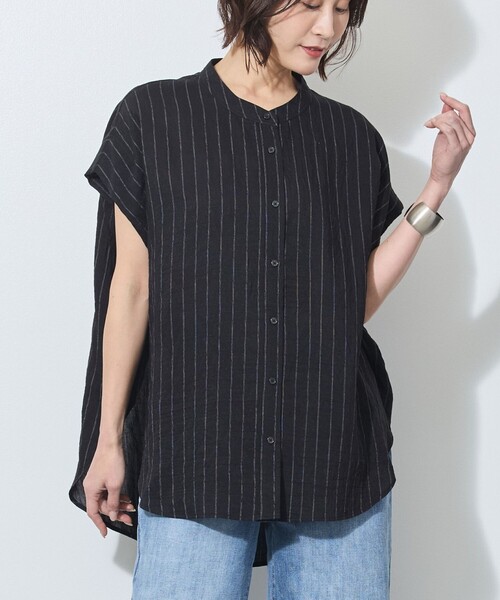WALDO(ウォルド)の「シアーストライプバンドカラーブラウス(シャツ/ブラウス・レディース・ライトグリーン/ブラック/イエロー・FREE)」の1枚目の写真