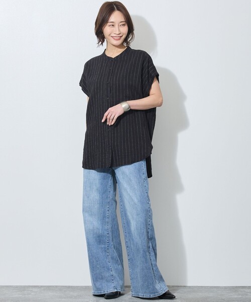 WALDO(ウォルド)の「シアーストライプバンドカラーブラウス(シャツ/ブラウス・レディース・ライトグリーン/ブラック/イエロー・FREE)」の13枚目の写真