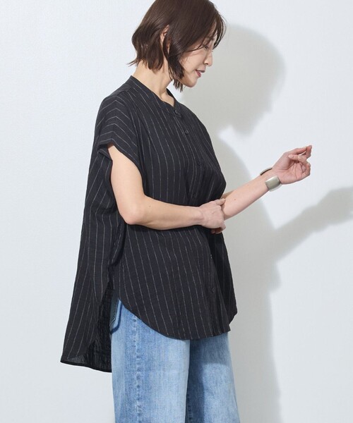 WALDO(ウォルド)の「シアーストライプバンドカラーブラウス(シャツ/ブラウス・レディース・ライトグリーン/ブラック/イエロー・FREE)」の14枚目の写真