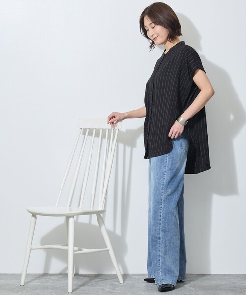 WALDO(ウォルド)の「シアーストライプバンドカラーブラウス(シャツ/ブラウス・レディース・ライトグリーン/ブラック/イエロー・FREE)」の15枚目の写真
